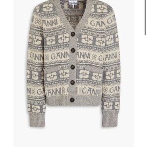 Ganni jacquard knit wool blend cardigan